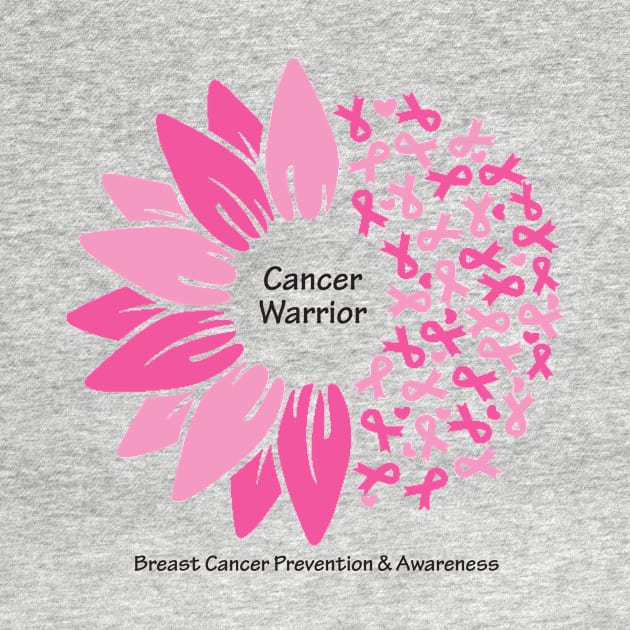 Breast cancer warrior with flower, ribbons & black type by Just Winging It Designs